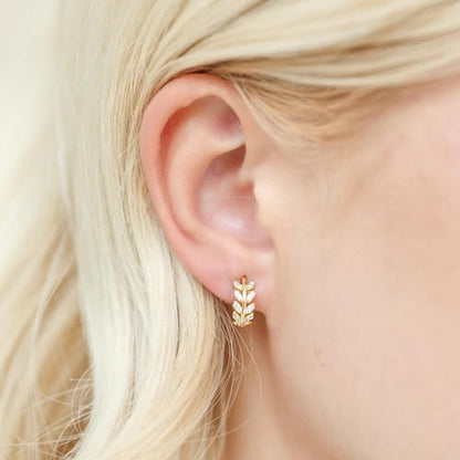 14K Gold Huggie Earrings for Women Silver Huggie Hoop Earrings Cubic Zirconia Huggie Earrings Stud Earrings Lightweight Dainty Hypoallergenic Earrings Jewelry Gifts - color: Gold Olive Leaf CZ Huggie Earrings