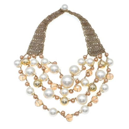 utop JNF Hand made Pearl Statement Necklace for Women Rhinestone Multilayer Crystal Necklaces Chunky Pearl Necklace Large Pearl Necklace and Earrings Set for Mother Mom's gift - color: champagne pearl necklace 5layers