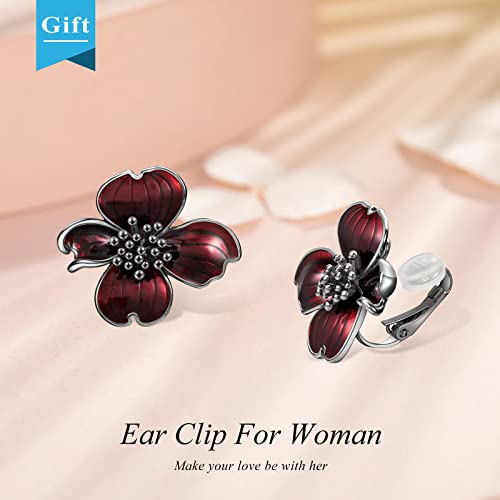 Clip on Earrings Women, 14K Gold Plated Earrings for Sensitive Ears, Fashion Women's Earrings Jewelry Birthday Gift for Wife Grandma Daughter Girls on Christmas Thanksgiving - color: Silver Black Red Earrings