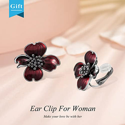 Clip on Earrings Women, 14K Gold Plated Earrings for Sensitive Ears, Fashion Women's Earrings Jewelry Birthday Gift for Wife Grandma Daughter Girls on Christmas Thanksgiving - color: Silver Black Red Earrings