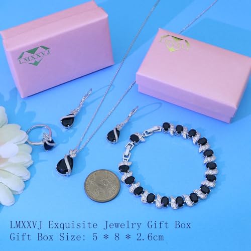 LMXXVJ Jewelry Set for Women,Teardrop Cubic Zirconia Necklace Earrings Adjustable Ring Bracelet Jewelry Set Formal Jewelry Gift - color: SYSD-White Gold-Black