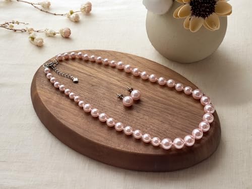 Pearl Necklace and Earring Set for Women Costume Jewelry Set | Elegant Outfit Matching, Wedding Bridesmaid Prom Gifts - style: Pink 18 inches