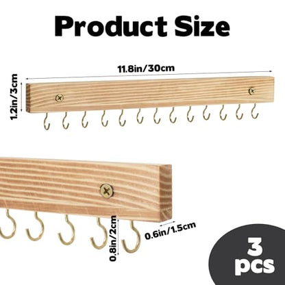 Rainmae 3 PCS Necklace Holder Jewelry Organizer Hanger with 39 Hooks Wooden Wall Mounted Jewelry Storage Holder for Necklaces Earrings and Bracelets Decorative Display Rack for Closet Bedroom