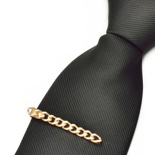 Mens Chain Tie Clips For Men Unique Silver Black Gold Tie Bar Round Stainless Steel Tie Clip - style: GOLD