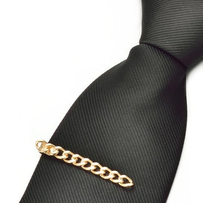 Mens Chain Tie Clips For Men Unique Silver Black Gold Tie Bar Round Stainless Steel Tie Clip - style: GOLD