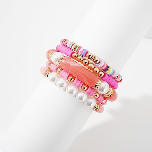 GOOJIDS Simple Beaded Gold Plated Bangles Bracelet Chunky Bamboo Tube Curved Stacking Clear Acrylic Colorful Beads Stretchable Gold Plated Bracelets Set For Women - color: A-A1 Mix Set