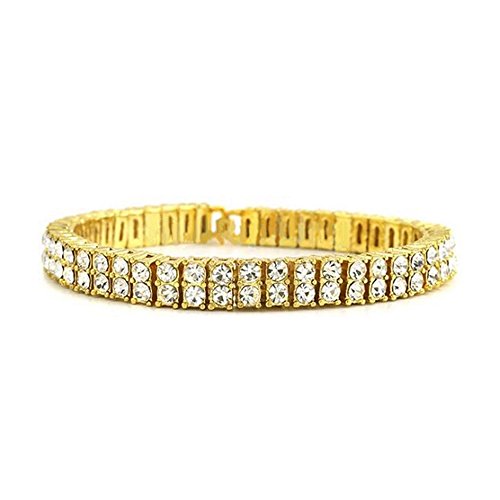HH BLING EMPIRE 14K Gold and Silver Bracelets Diamond Tennis and Cuban Link Bracelet for Men Women Hip Hop Jewelry - color: 2 row tennis-Gold, size: 8.5"