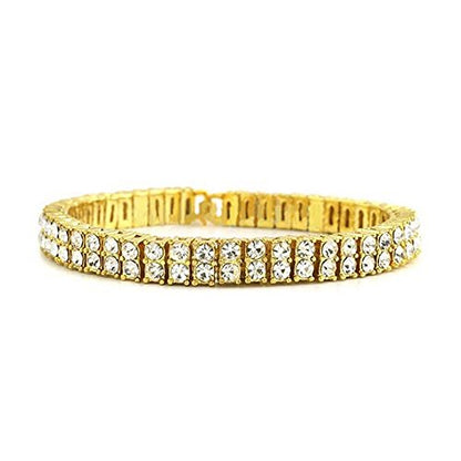 HH BLING EMPIRE 14K Gold and Silver Bracelets Diamond Tennis and Cuban Link Bracelet for Men Women Hip Hop Jewelry - color: 2 row tennis-Gold, size: 8.5"