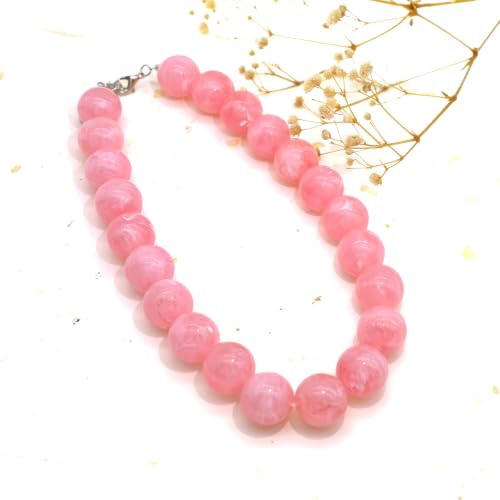 JNF Chunky Beaded Necklaces Women Large Big Ball Bead Choker Necklace Bold Statement Beads jewelry Gift - color: gemstone neckalce pink