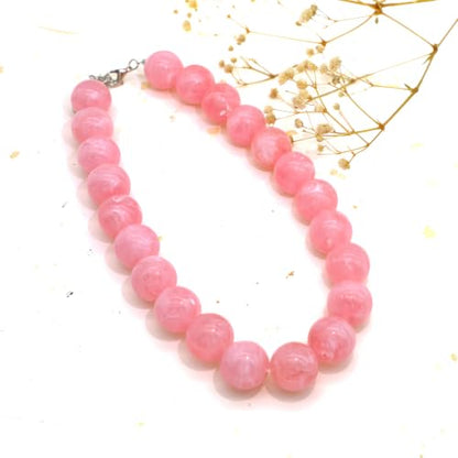 JNF Chunky Beaded Necklaces Women Large Big Ball Bead Choker Necklace Bold Statement Beads jewelry Gift - color: gemstone neckalce pink