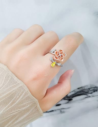 Anxiety Rings for Women – Adjustable Flower Spinner Ring, Daisy & Sunflower Fidget Ring, Gold Plated Calming Jewelry - style: Style 05
