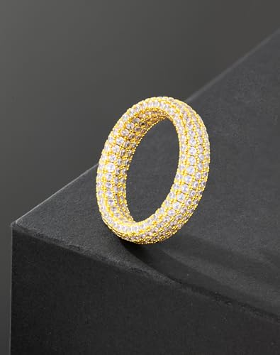 Bling Halo Stacking Ring for Men Women - 18k Gold Plated Stackable Cubic Zirconia Band - Created Diamond Iced Out Hip Hop Jewelry Gifts - color: Style B-Gold Plated, size: 7
