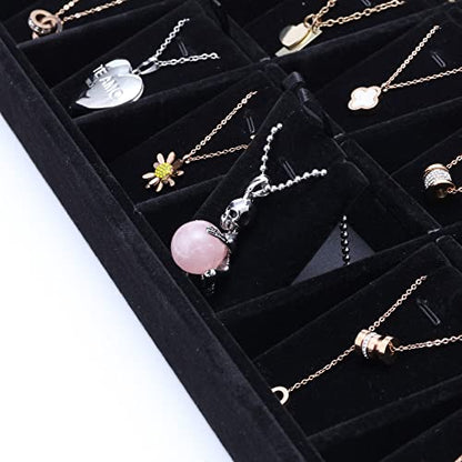 24 Grid Stackable Jewelry Tray Organizer with Removable Divider Velvet Tray | Jewelry Display Tray for Earrings Necklaces Bracelet Rings Display Showcase - Black - color: Black