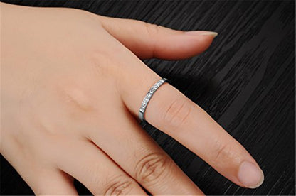 Fashion Month Women 2mm Titanium Stainless Steel Cubic Zirconia CZ Inlay White Gold Ring Wedding Engagement Silver Band