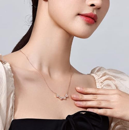 Four Leaf Clover Necklace Foldable for Women,925 Sterling SIlver Bling zircon stone Four Heart Grass Women's Necklaces Crocker ,Retro Magnetic Folding Love Heart Pendant One Style,Two Wearing Methods - color: Rose Gold