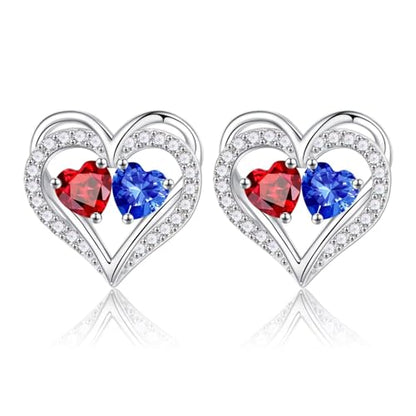 Heart Earrings for Women - Birthstone Earrings | 925 Sterling Silver, Stud Earrings, Gift Box Packaging, Anniversary Birthday Gifts for Women Wife Girlfriend Mom - color: 01-09-Jan-Sept Birthstone