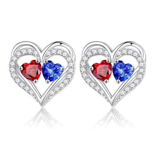 Heart Earrings for Women - Birthstone Earrings | 925 Sterling Silver, Stud Earrings, Gift Box Packaging, Anniversary Birthday Gifts for Women Wife Girlfriend Mom - color: 01-09-Jan-Sept Birthstone