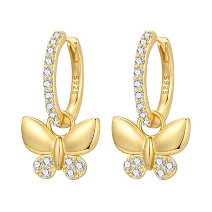 925 Sterling Silver Hoop Earrings Drop Dangle Earrings for Women Hypoallergenic Earring Trendy Huggie Earring Cute Graduation Birthday Gifts Jewelry for Women - color: Detachable butterfly earrings