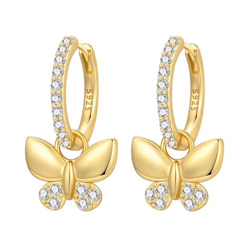925 Sterling Silver Hoop Earrings Drop Dangle Earrings for Women Hypoallergenic Earring Trendy Huggie Earring Cute Graduation Birthday Gifts Jewelry for Women - color: Detachable butterfly earrings