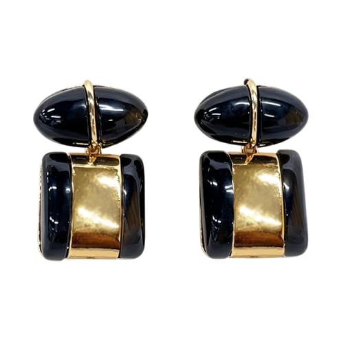 Vintage Geometric Resin Statement Dangle Earrings for Women Gold-Toned Lightweight Multi-Colors Oval Square Charms Drop Dangling Earring Retro Holiday Y2K Party Accessories Jewelry - color: Black