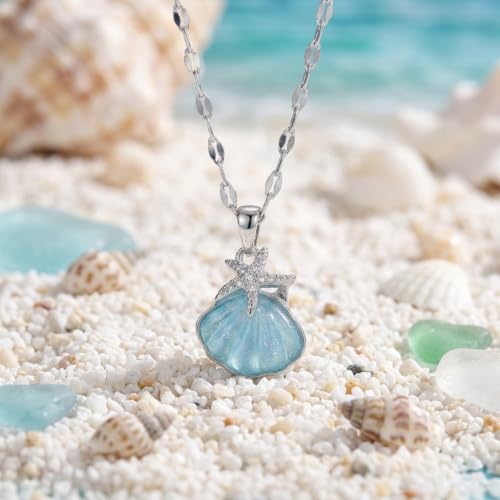 Jean Beau Dainty Pendant Necklaces for Women, Cute Chain Necklace Jewelry Gift - color: Silver Blue