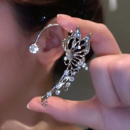 2 Pairs Dainty Silver Butterfly Ear Cuffs & Wraps for Women Non Piercing Bling Butterfly Tassel Style Zircon Earrings Ear Clips Bridal Wedding Jewelry - color: Silver-E