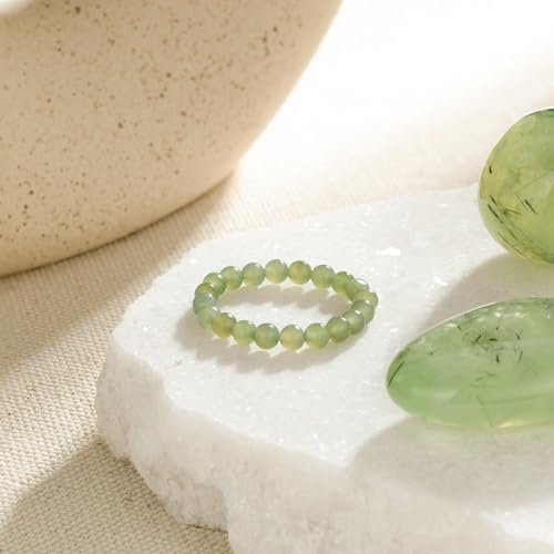 NLIEO Handmade Natural Gemstone Crystal Beaded Stretch Band Ring for Women | Handmade, 3mm Natural Stone, Size 7-12, Stretchy, Beaded Jewelry, Green Bead Rings, Trendy Jewelry Gift - style: Green Jade