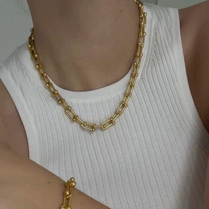 BG&WLing 18K Gold Plated Paperclip Necklace for Women Chunky Stainless Steel Link Chain Necklace Gold Statement Choker Classic Jewelry Gift - color: Yellow Gold（19.7”）