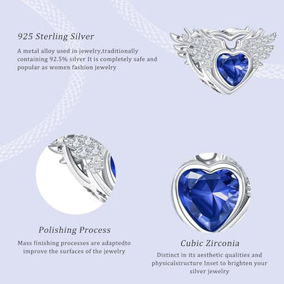 S925 12 Months Birthstone Charm for Pandora Bracelet, Gift on Birthday Christmas Mothers Valentines Anniversary Graduation, for Women Mom Daughter Friend Family Sister Aunt Grandma - color: September