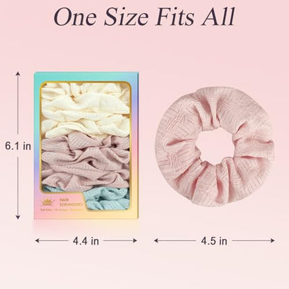 Crinkle Waffle Scrunchies, Soft Breathable Fabric Hair Ties, Neutral Pastel Colors (Pink, Cream, Mint) No Damage for Women, Thin & Thick Hair, Everyday Casual, Work & Gym Use - color: Set 15