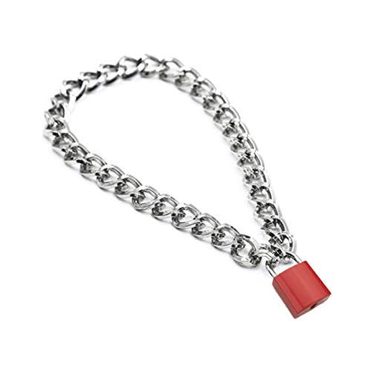 Succuba Padlock Necklace Metal Chain Collar Choker Heart Lock Necklace with Key and Box for Women, Men and Pet (16 to 22 Inches) - color: B