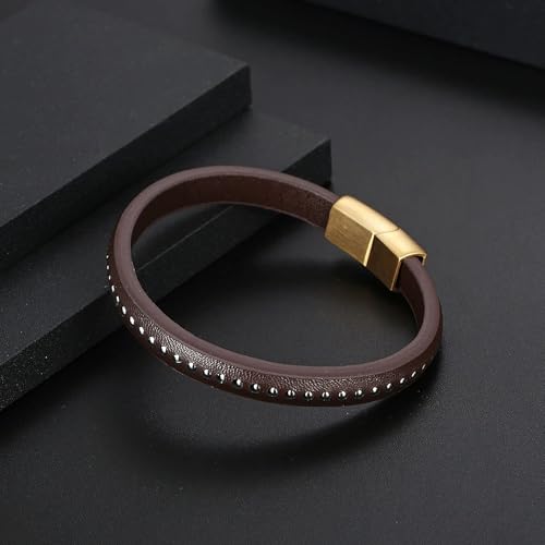 Italian Handmade Leather Bracelets for Men - color: Thin Brown, size: 8.2"