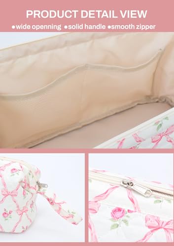 TeeYee Nylon Hair Tools Travel Bag for Dyson Airwrap Quilted Toiletry Bag | Travel Storage Bag for Shark Flexstyle/Curling Iron,Water-repellent,Wide-open,Well-structured,Heat-safe lining,pinkbow-boho - color: Pinkbow-boho