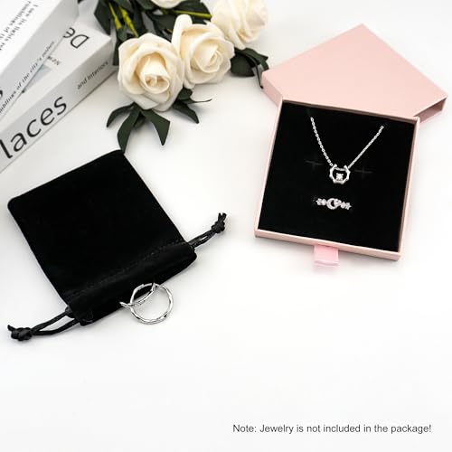Quacc Small Jewelry Gift Box and Velvet Bag, Necklace Bracelet Earring Cardboard Organizer Square Jewellery Gift Box Pendent Storage Case for Birthday Xmas Christmas Wrapping (Pink) - color: Pink
