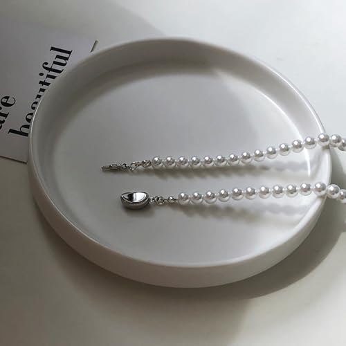 Zeffy Pearl Necklace 4MM/6MM/8MM Dainty Round Imitation Pearl Choker Necklace Wedding Pearl Necklace Delicate Jewelry for Women Simple Bridesmaid Jewelry Gifts - style: 6mm Silver Pearl Necklace(18"+2")
