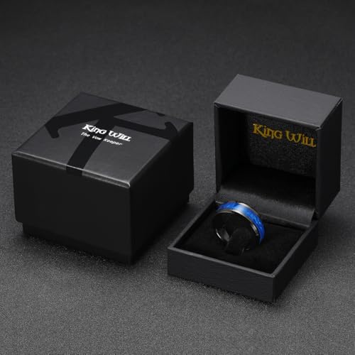 King Will Mens Galaxy Tungsten Wedding Band | 6mm/8mm, Beveled Edge, Comfort Fit, Durable, Sandstone Opal Inlay Polished, Everyday Wear - color: Black&Blue-8mm