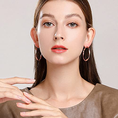 24K Gold Hoop Earrings for Women Trendy Real Gold Plated Twisted Thin Huggie Hoops, Dainty Cute Big Gold Filled Dangle Hoop Earrings Nickel Free Womens Earrings for Sensitive Ears Hypoallergenic - style: Rose Gold 40mm