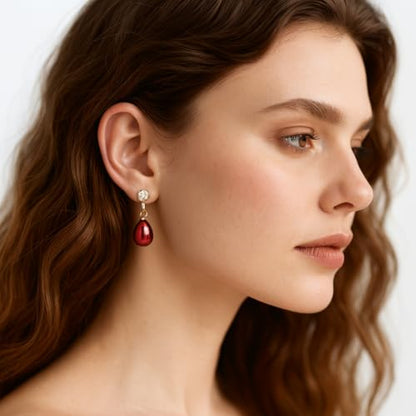Pearl Clip on Earrings for Women - 14K Gold Silver Plated Cubic Zirconia Non Pierced Ear Clips Jewelry Gifts for Wedding Bridal Party Gifts - color: Red-10mm