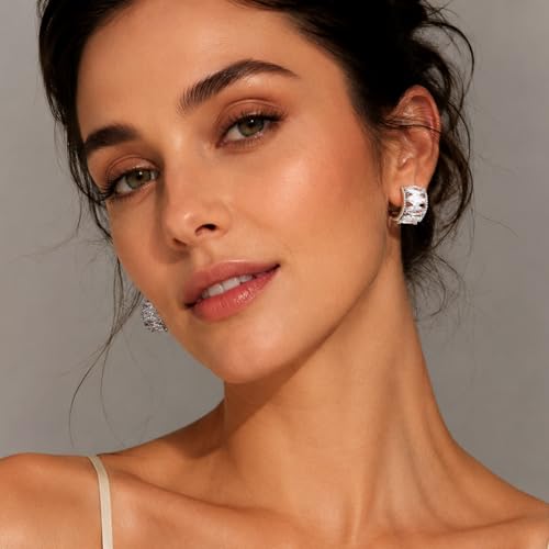 CZ Huggie Hoop Earrings for Women | Sparkly Cubic Zirconia, Small Hoop, Lightweight, Everyday Fashion Jewelry - color: Marquise CZ - Silver