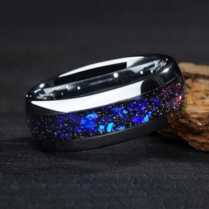 4mm 6mm 8mm Tungsten Rings With Various Inlay Materials Couples Matching Engagement Wedding Promise Matching Ring Set for Women Men - color: Silve Orion 8mm