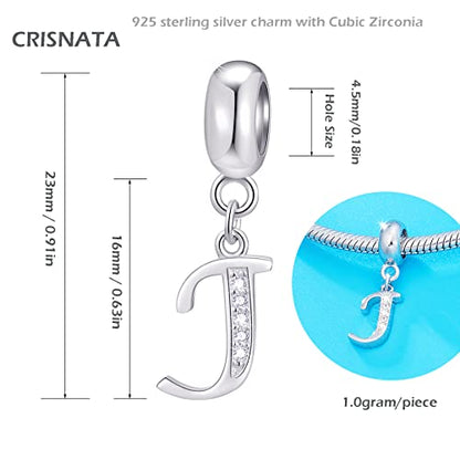 26 Letter Pendant Charms, Polished 925 Sterling Silver Complete Initial A-Z Dangling CZ Stone Alphabet Beads, fits European Bracelet Necklace, Gift for Mother/Father/Daughter/Son/Sister/Aunt - color: Letter J CZ Pendant Charm