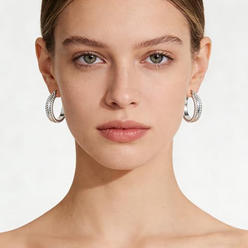 Two Tone Silver and Gold Plated Hoop Earrings for Women Mixed Metal Hypoallergenic Statement Valentines Jewelry Gifts - style: Silver Hoops