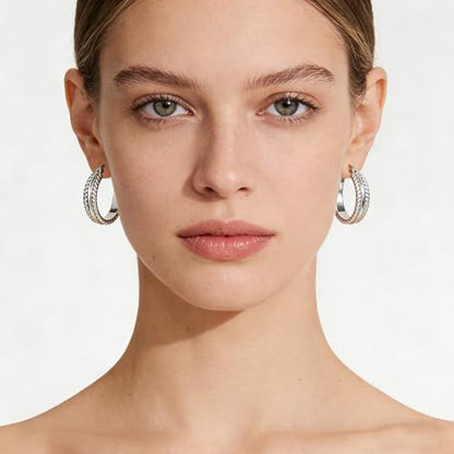 Two Tone Silver and Gold Plated Hoop Earrings for Women Mixed Metal Hypoallergenic Statement Valentines Jewelry Gifts - style: Silver Hoops