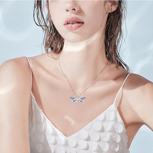 Dragonfly Necklace 925 Sterling Silver Moonstone Necklace Rainbow Stone Dragonfly Jewelry Christmas Birthday Gifts for Women Mom Her - style: Light Purple