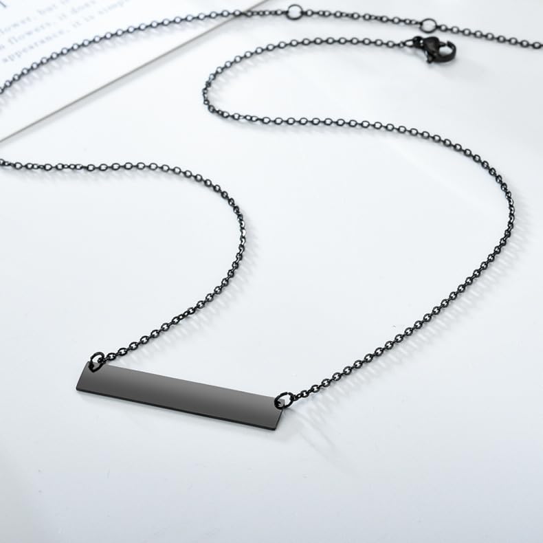 Rockyu Horizontal Bar Necklace for Women Gold Plated Stainless Steel Minimalist Bar Pendant with Shiny Rhinestone Adjustable Chain 18 Inch Jewelry Christmas New Year Gift (Silver)