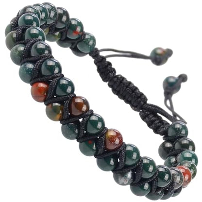 MASSIVE BEADS Double Layer Natural Chakra Healing Power Crystals Macrame Bracelet Yoga Stone Beads Gemstone Meditation Relax Anxiety Bangle for Unisex Women Men - color: Bloodstone, size: 6mm