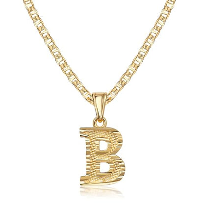 Barzel 18K Gold Plated Initial Necklace with Diamond Cut Initial, Waterproof, High Polish Finish, Made in Brazil - style: B