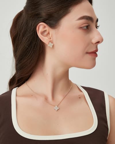COBI Jewelry Set for Women, 18K Gold & Rhodium Plated CZ Necklace & Earrings, Clover Halo Infinity Solitaire Feather Designs, Dainty Crystal Pendant Sets, Trendy Fashion Gifts for Her - style: CZ Four Leaf Clover