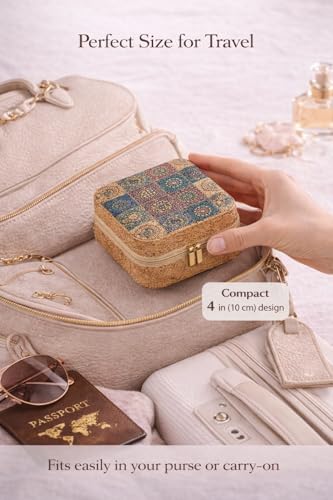Vibrant Mandala Cork Jewelry Case – Small Square Zip Organizer for Women – Stylish Gift for Travel and Vanity (Mosaic Pattern) - style: Mosaic Muse
