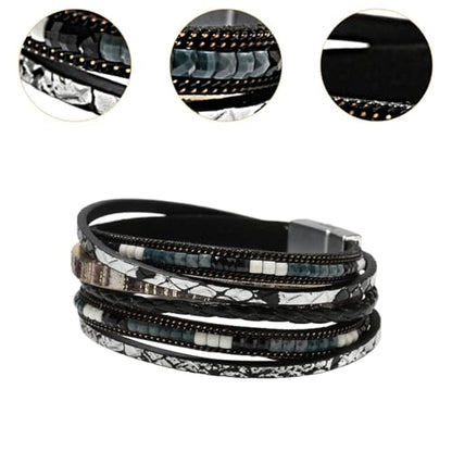 PU Leather Wrap Bracelet Bracelet for Women Bohemian Handmade Decorative Jewelry Gift Multi Layer Layered Bracelet Bracelet
